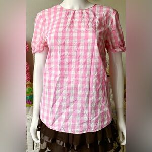 Banana Republic Blouse Round Hemline Side Vents in  Pink & White Gingham Size S